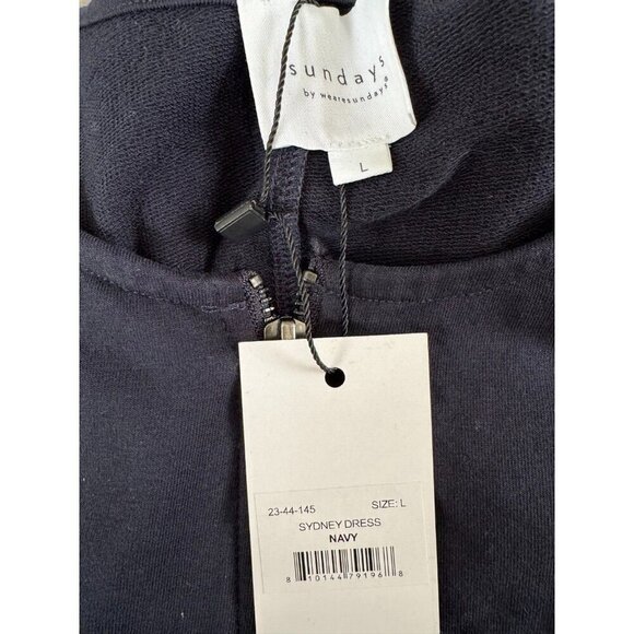 NWT Sundays Skater Sleveeless Round Neck Zip Front Navy Blue Dress Womens Size L - Picture 7 of 8